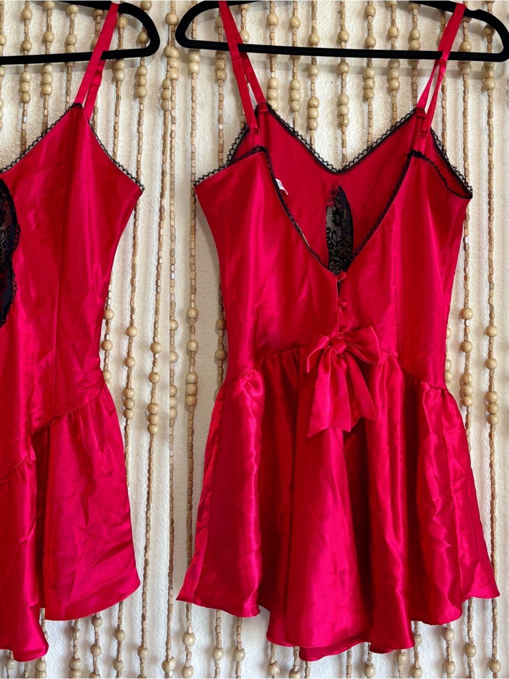 Victoria Secret Y2K Boudoir Goth Glam Bow Back Red Black Silky Lace Dress Med